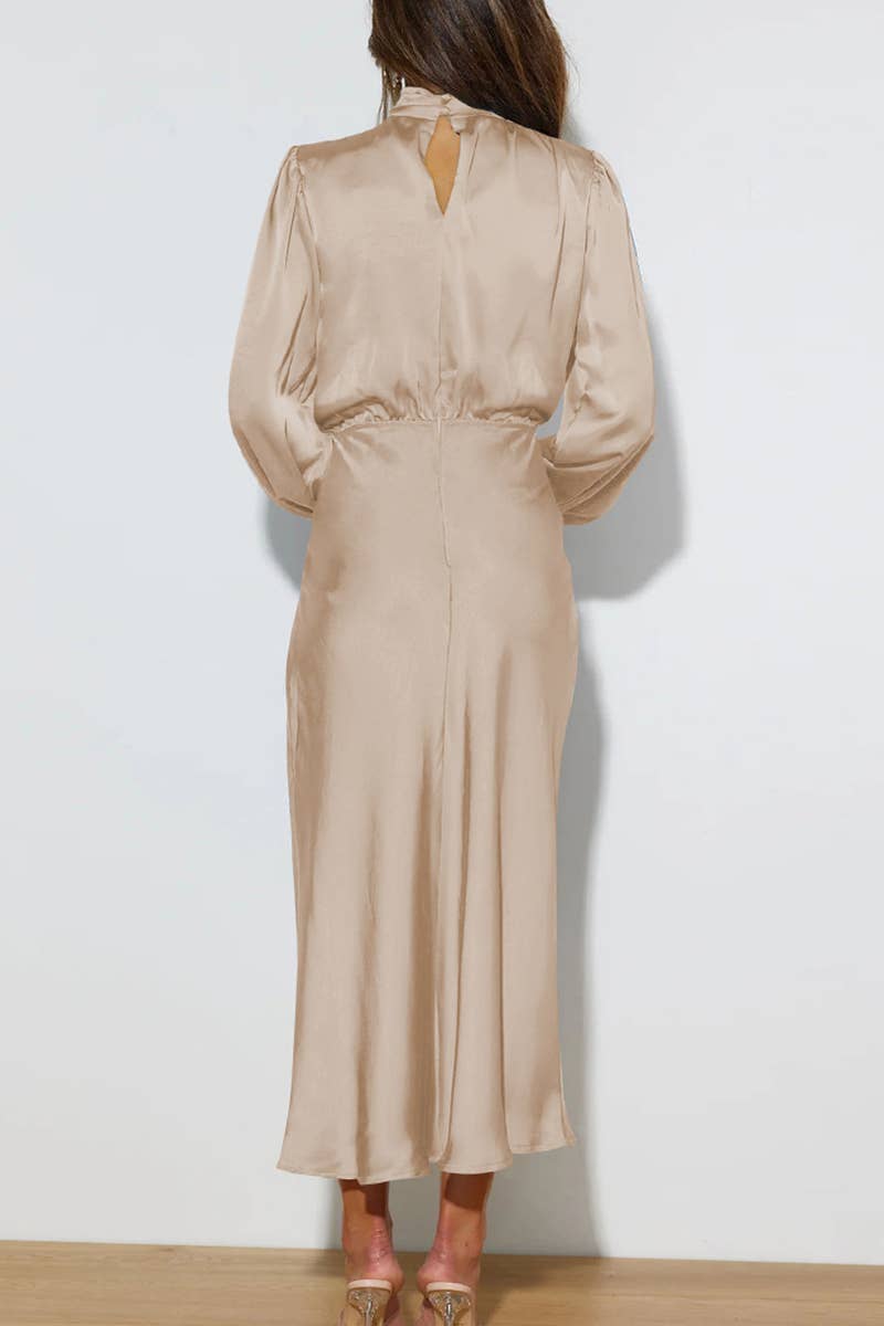 Women's elegant champagne satin midi dress