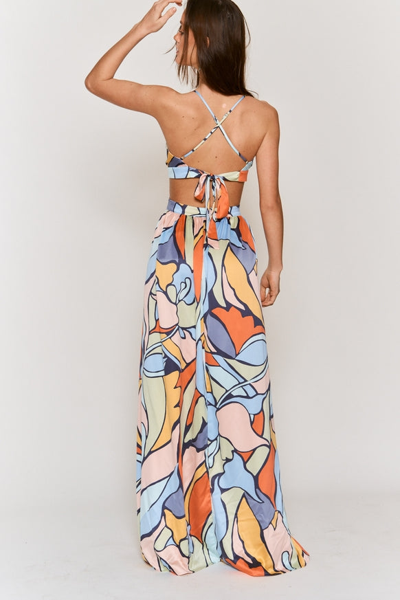 Women's Hers & Mine Abstract Print Cut Out Tie Back Maxi Dress - Miss Dressy 