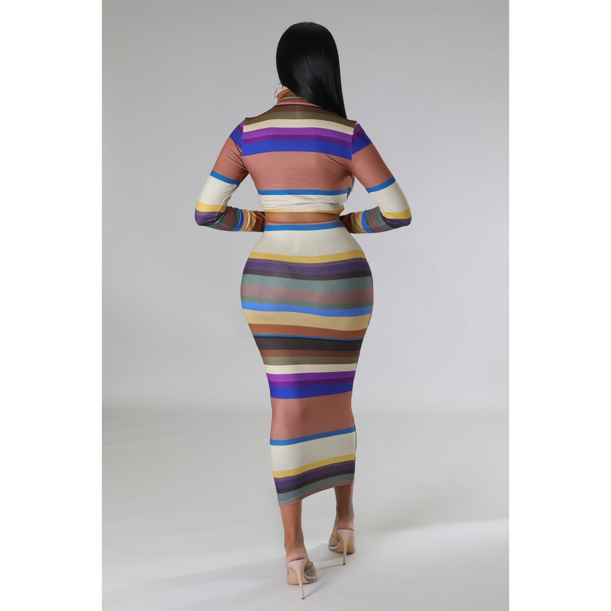 Women's Two Piece Crop Top Turtleneck with high waisted midi skirt