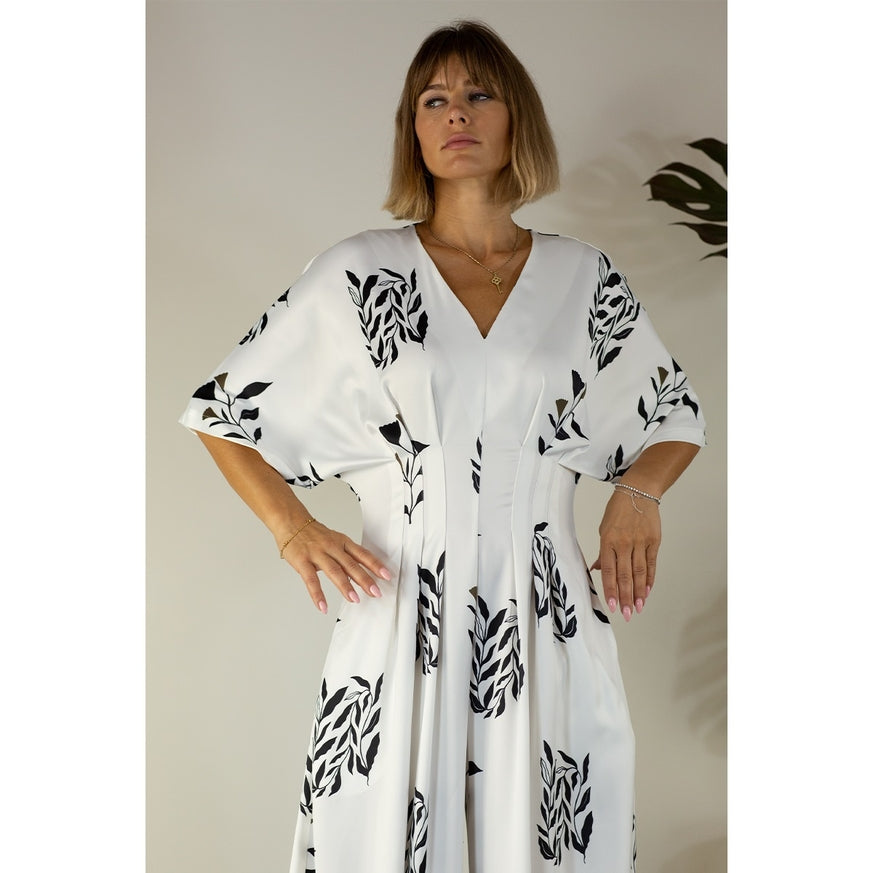 Women's Mulla Pleated Jumpsuit with Black Floral Print - Miss Dressy 