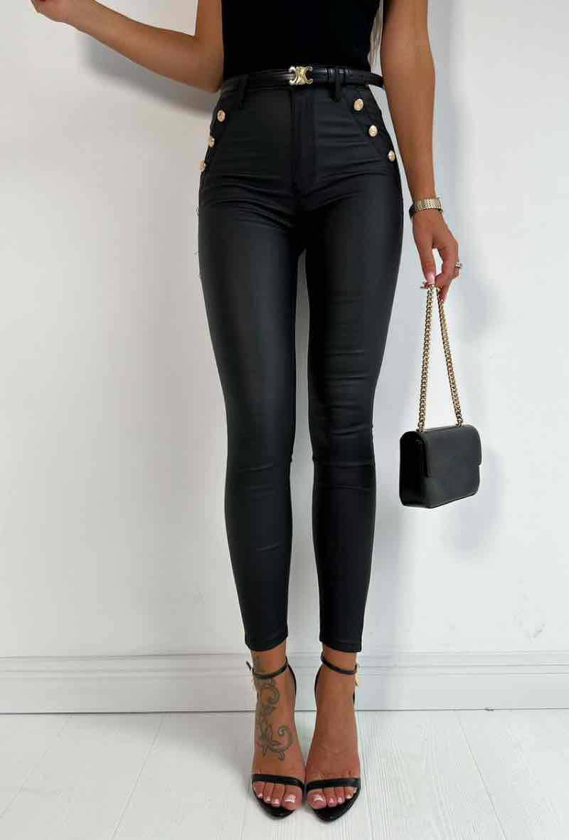 Women's Black High Waisted Pants With Gold Buttons Miss Dressy Women's Black High Waisted Pants With Gold Buttons Miss Dressy