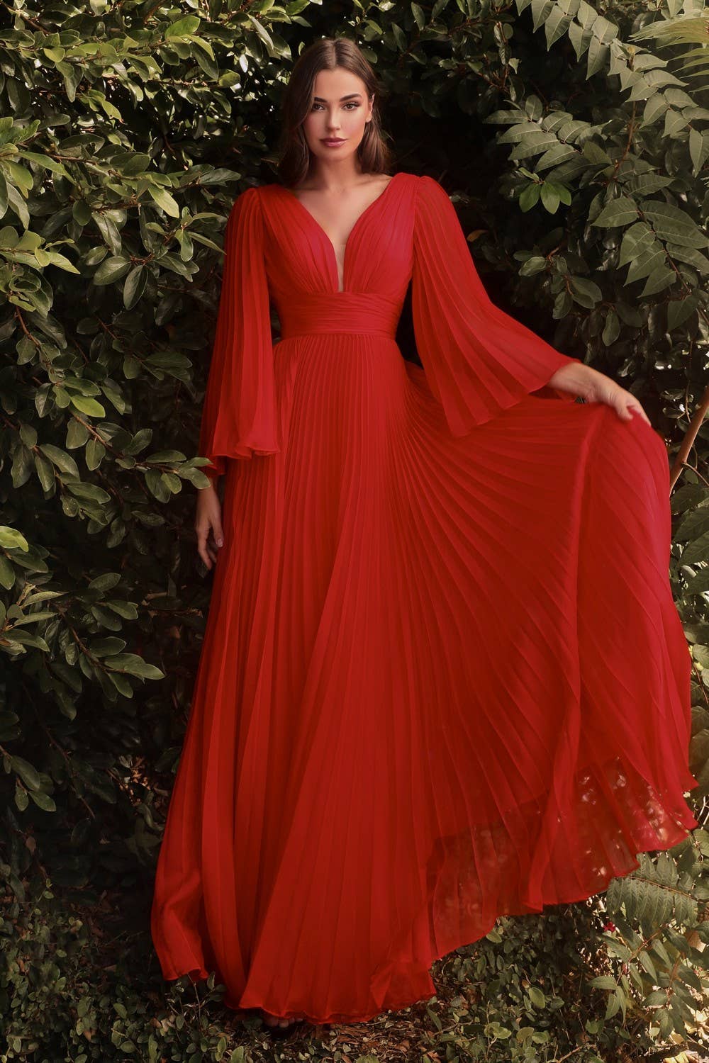 Women's Cinderella Pleated Chiffon Long Sleeve / RED
