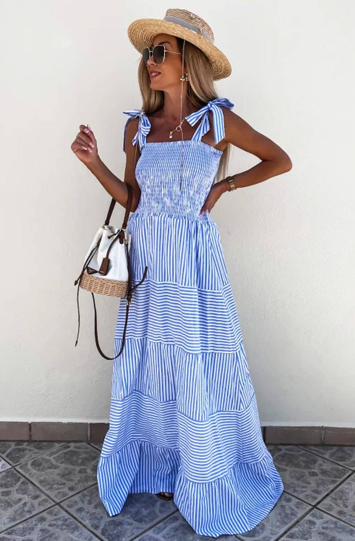 Women's Martine Shirred Striped Maxi Dress