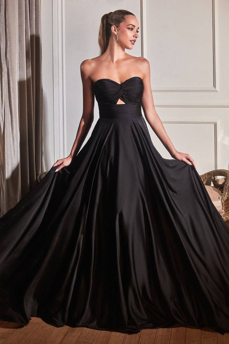 Women's Tux USA Strapless A-Line Satin Keyhole / BLACK