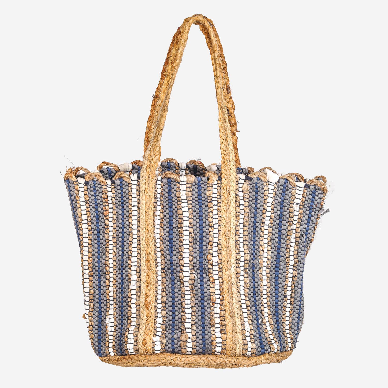 Women's Striped Jute Braid Tote Bag