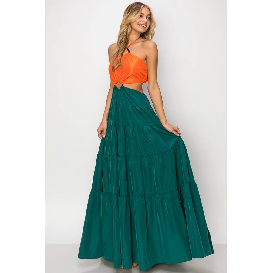Women's INA Taffeta Sleeveless Dome Cut Out Maxi Dress - Miss Dressy 